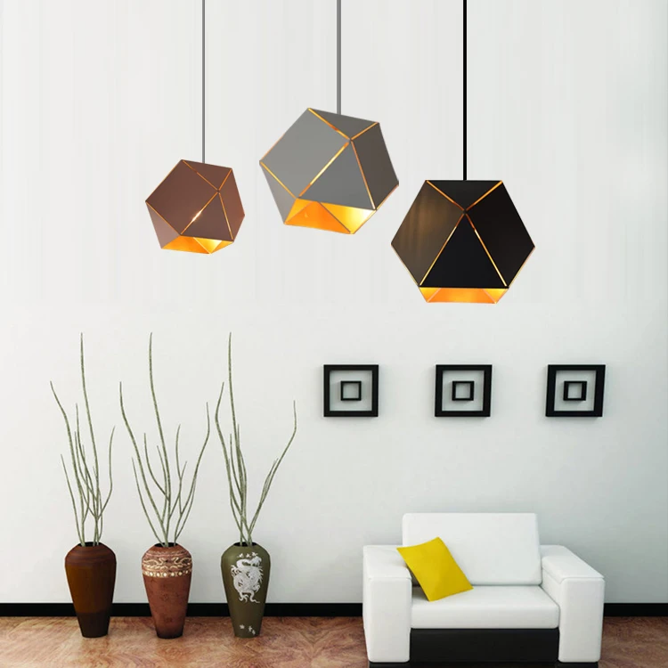 

Best selling Nordic Style Hanging Lighting Polygon Unique Design pendant lamp for decorative commercial led pendant lighting, White,black,red,yellow,orange,bule ,green ect.