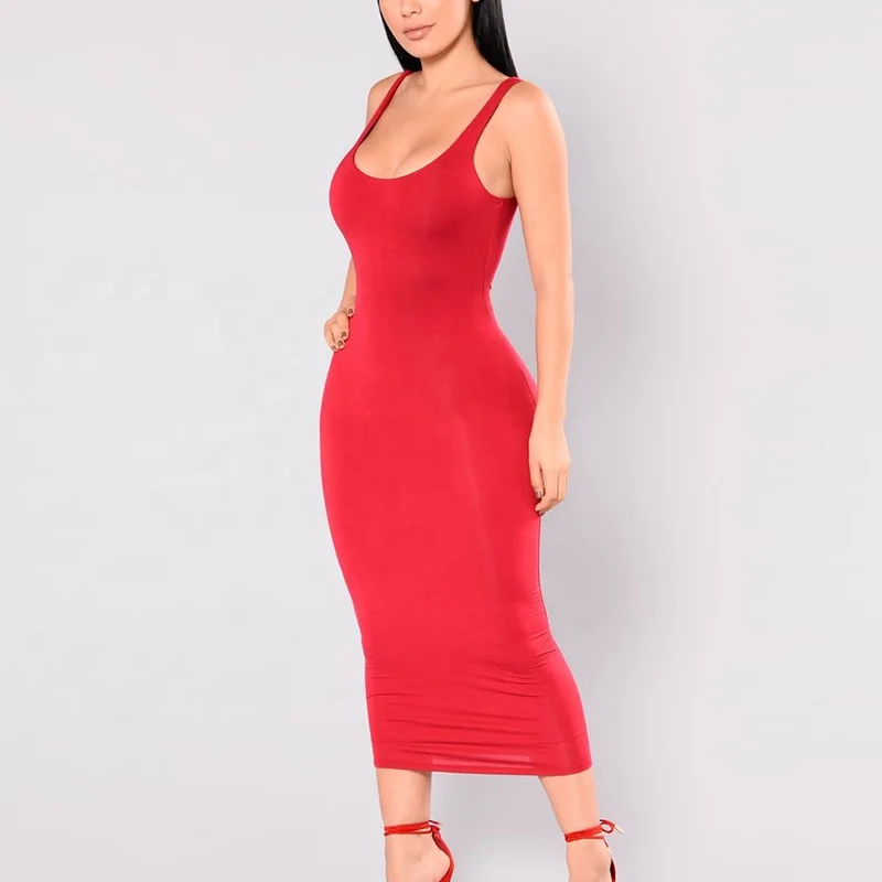 

Women Sexy Backless Basic Dresses Casual Soild Summer Dress Sleeveless Strap Slim Bodycon Tanks Dress Female Sundress