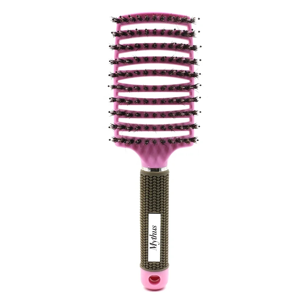 Pink Paddle Styling Brush Nylon Boar Bristle Salon Curly Hair Curved Vented Detangle Massage Paddle Hair Brush, Pink,black,red,black