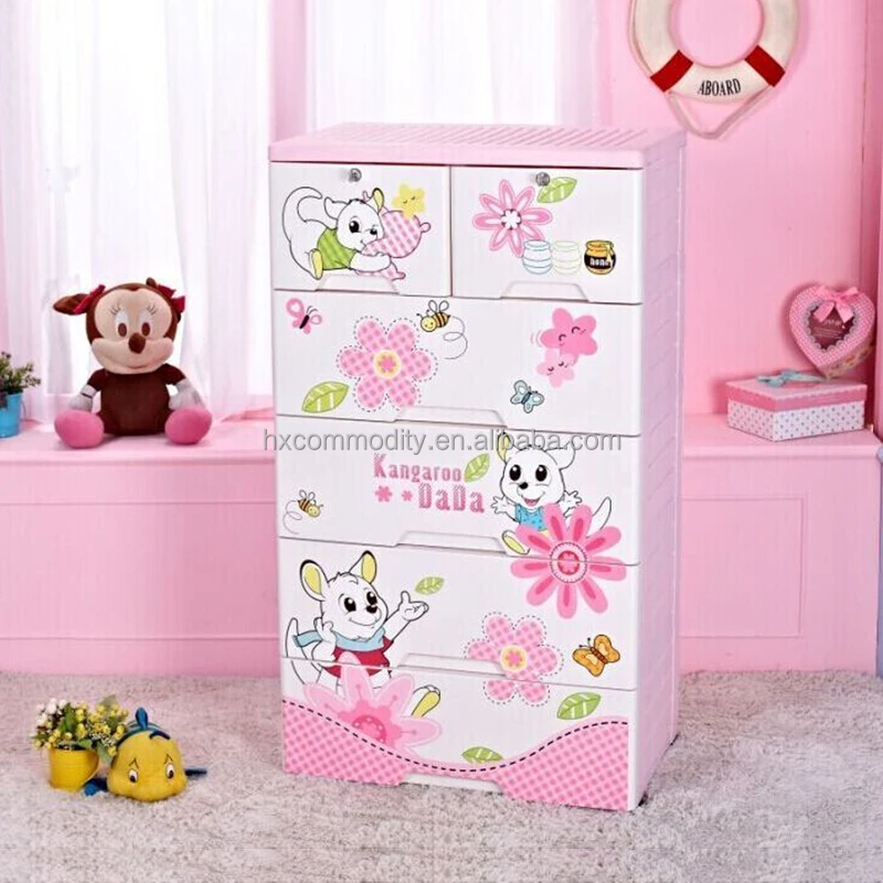 4layer pink baby girl plastic baby clothes storage cupboard with 2