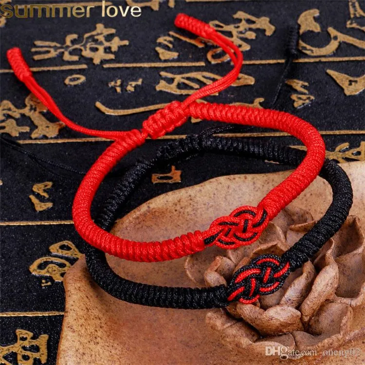 

Handmade Love Knot Lucky Prayer Ethnic Red Black Tibetan Buddhist Braided Friendship Women Men Rope Bracelet