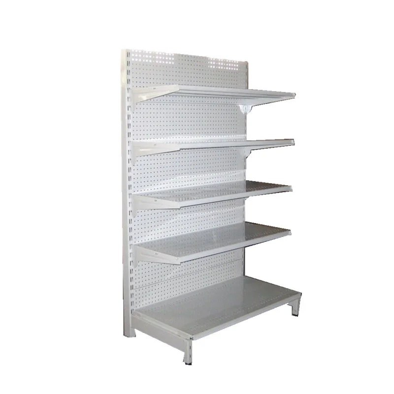 Supermarket perforated back panel shelf display rack hanging shelf