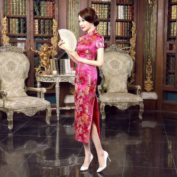 

2017 New Summer Dress Chinese Traditional Dress Noble Cheongsams Short Sleeve Print Long Qipao Dresses