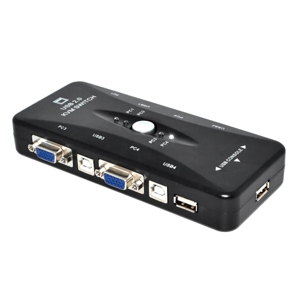 

4 Port hub USB 2.0 KVM VGA/SVGA Switch Box Adapter Connects Printer Intelli keyboard Mouse 4 Computers Use 1 monitor