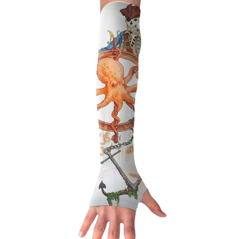 Seahorses Aqua Blue Women Outdoor Sun Block Soft Long Arm Sleeve Fingerless Gloves