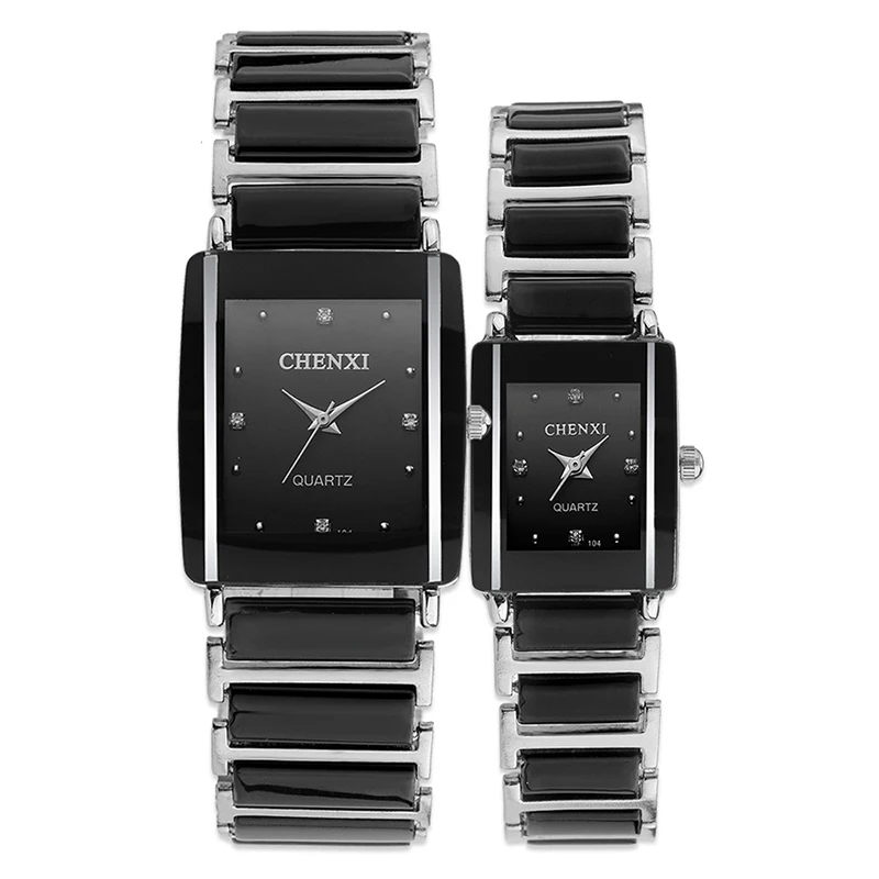 

2019 New Arrivals Lover Watches Fashion Crystal Square Dial Alloy Ceramic Strap Waterproof Quartz Men Women CHENXI Couple Watch