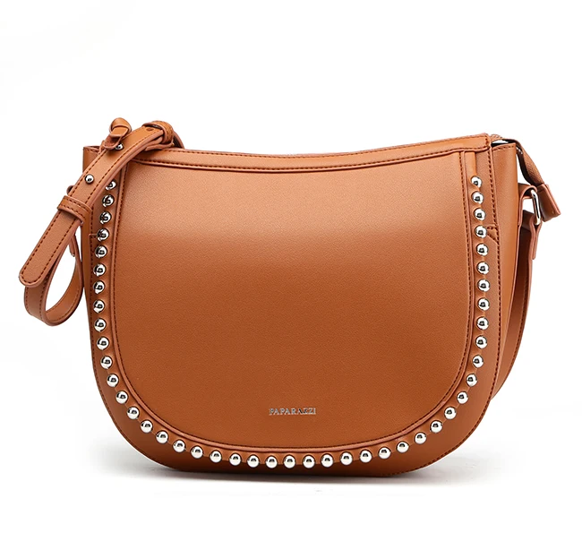 

7438 Hot sale ODM wholesale fashion studs decorative ladies graceful style leather shoulder saddle bags, Camel, various colors are available