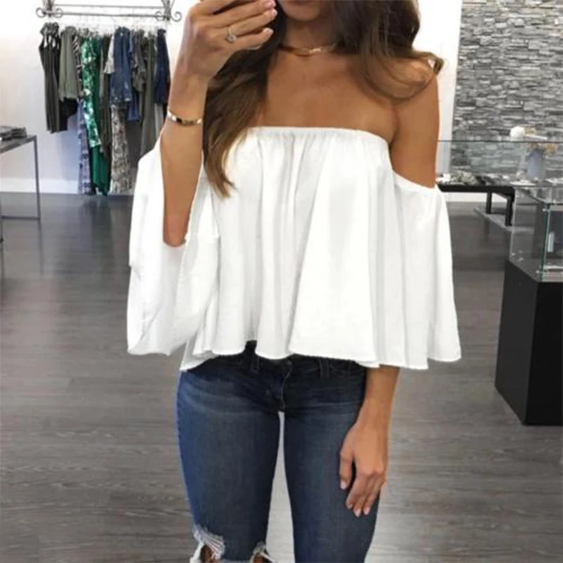 S/M/L/XL/XXL Womens Ladies Casual Long Sleeve Off Shoulder Pullover Tops Sweatshirt Blouse 
