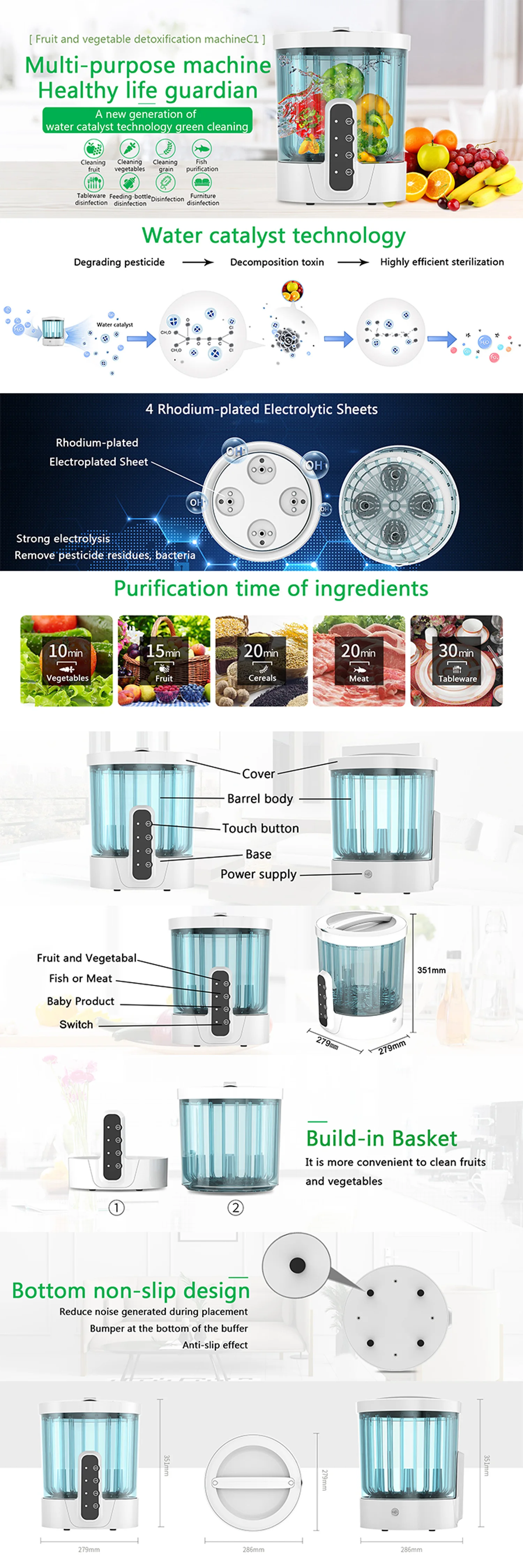 China Top Design Electrolysis Technology Disinfect OEM ODM Fruit And Vegetable Washer Cleaner Cleaning Machine