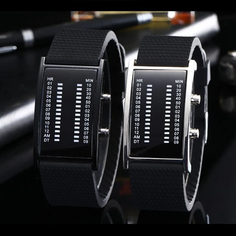 

Tada Brand Fashion Watches Male Clock Unique Bridge Rectangle Shape Blue Light Digital Sports Silicone Binary Men Led Watch Hot