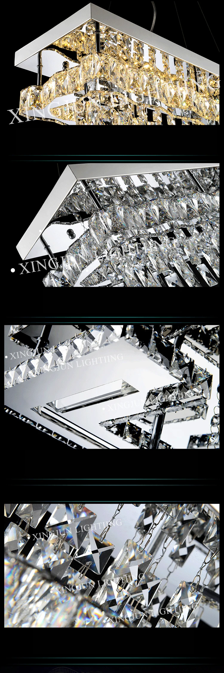 XingJun dining crystal hanging chandelier stainless steel decoration square ceiling lamp