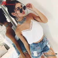 

20-7706 2020 New Lace V-neck Solid Color Ladies Blouse Summer Sexy Sleeveless Crop Top