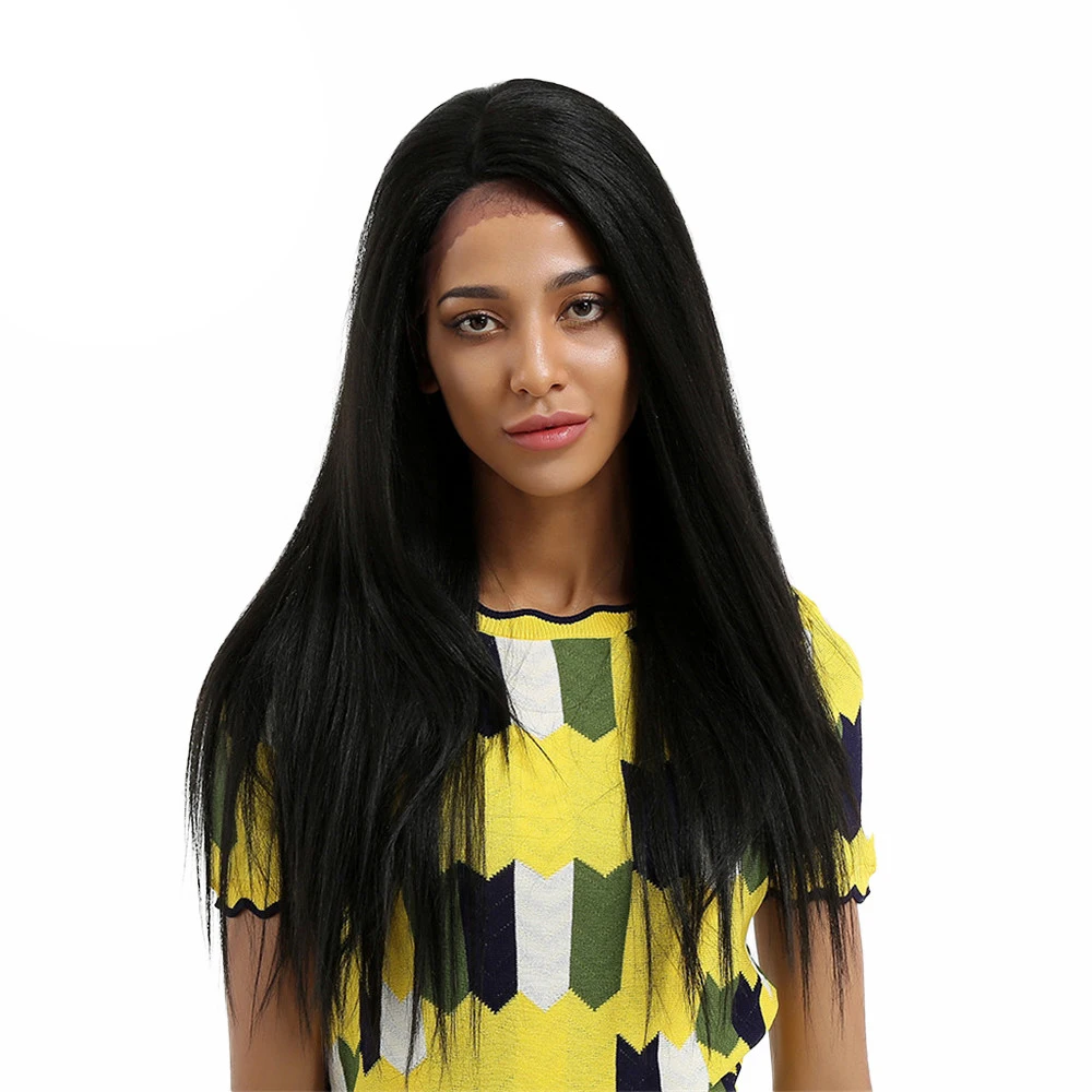 

BVR 26 Inches Black Color Long Bone Straight Hair Synthetic Lace Front Wig For Women