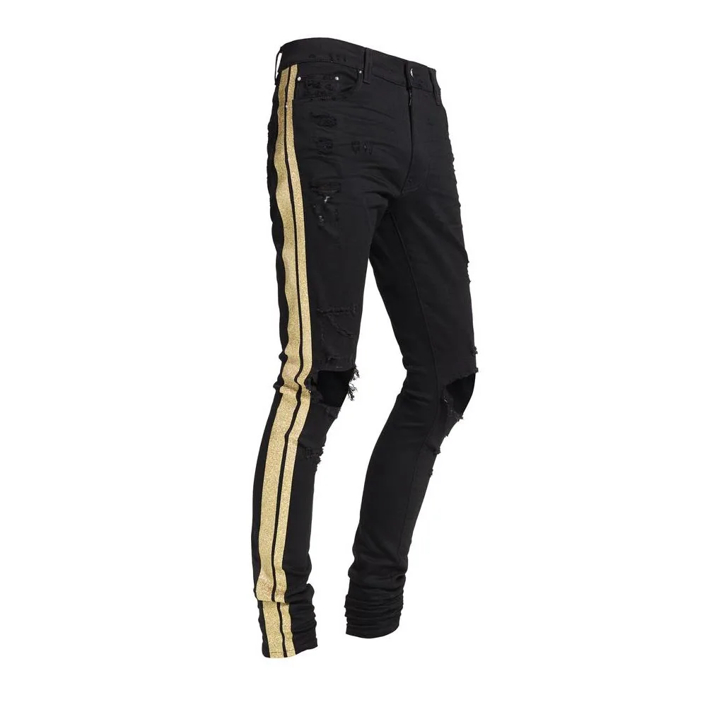 

DiZNEW Italian brand jeans Wholesale Black Side Stripe Jeans Mens