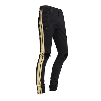 black jeans with side stripe mens