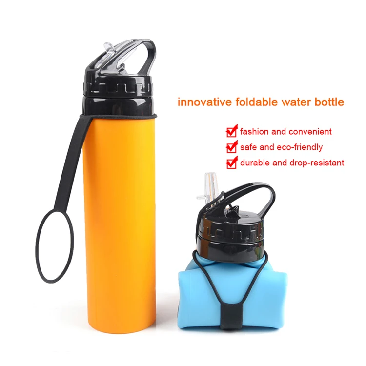 Private label 600ml sport foldable silicone water bottle collapsible drink Silicone Water Bottle