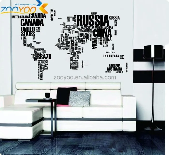 Originele zooyoo wereldkaart muur decoratieve muur sticker ... Woonkamer muurdecoratie wereldkaart
