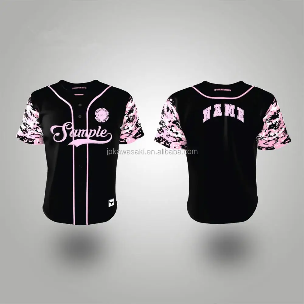 Pink Button Down Plain Baseball Jerseys Pattern Wholesale Women