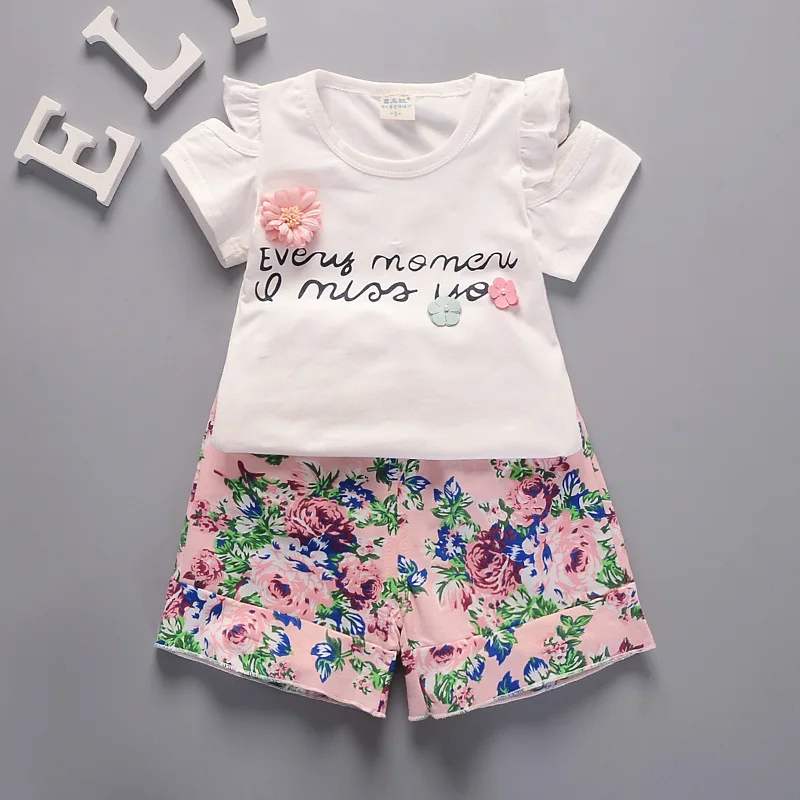 

2018Summer season high quality kids girl clothes sets, Pink/white/white pink