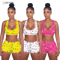 

*GC-86962044 2020 new Wholesale fashion print sport bra and hot shorts two piece workout set sexy womens short track sweat suit