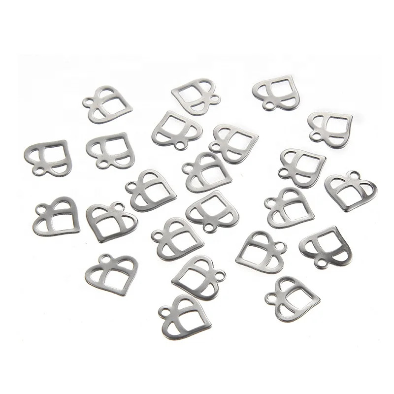 

New stainless steel jewelry lattice heart DIY charm, fashion bracelet necklace pendant, Steel color