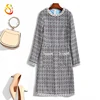 European style autumn and winter new women's round neck small fragrance wind waist slim slimming thin female A style dress
