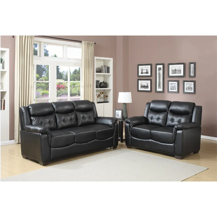 Factory price simple set black brown comfy leather sofa