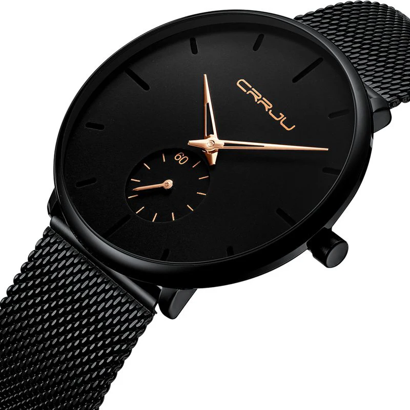 

2150 Crrju Mens Watches fashionTop Brand Luxury Quartz Watch Men Casual Slim Mesh Steel Waterproof Sport Watch Relogio Masculino