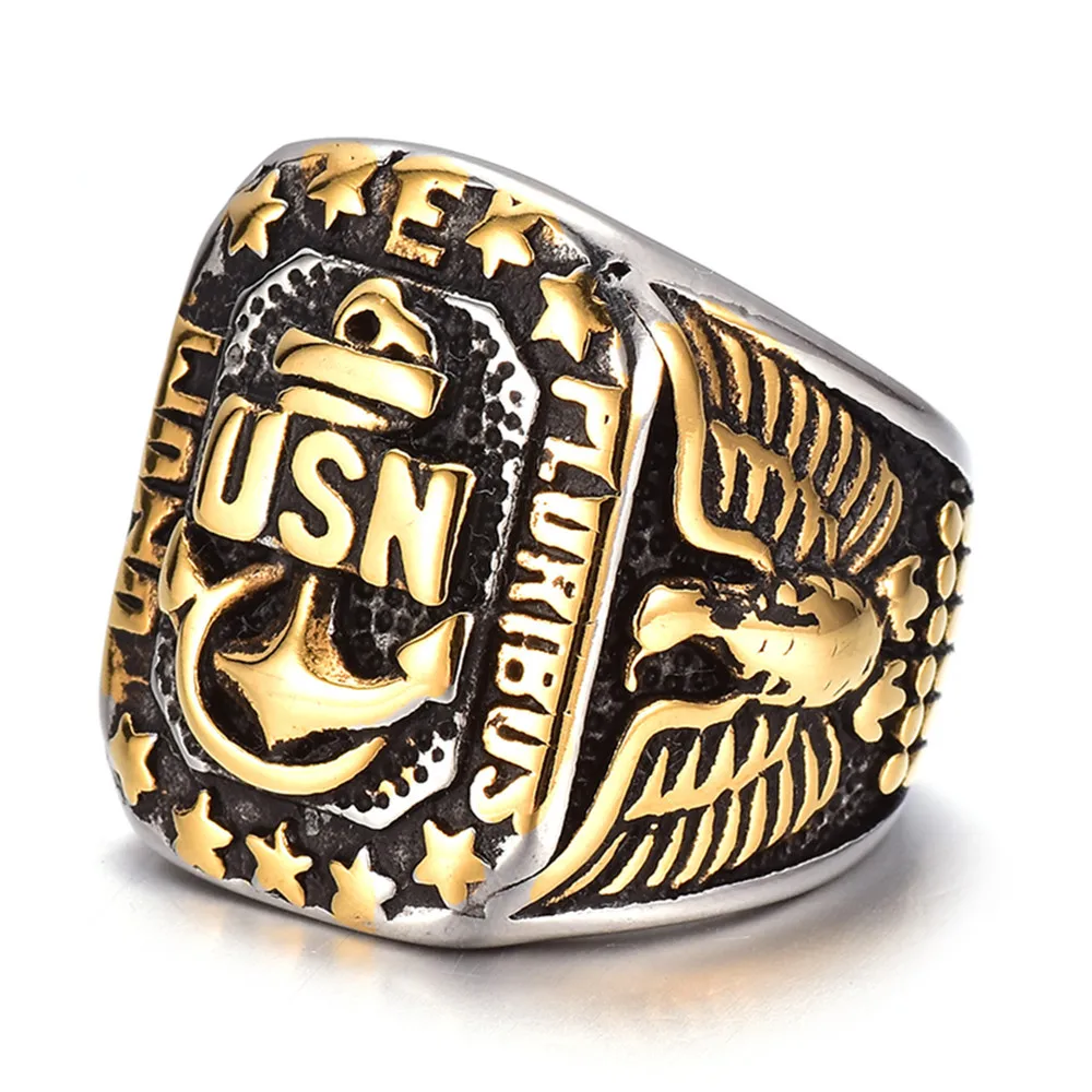

New fashion hiphop Personality US Marine Corps alloy eagles men's anchor jewelry rings, Gold