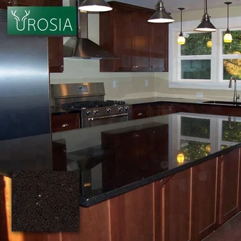 Black Sparkle Mirror Artificial Quartz Stone Countertops Cheap