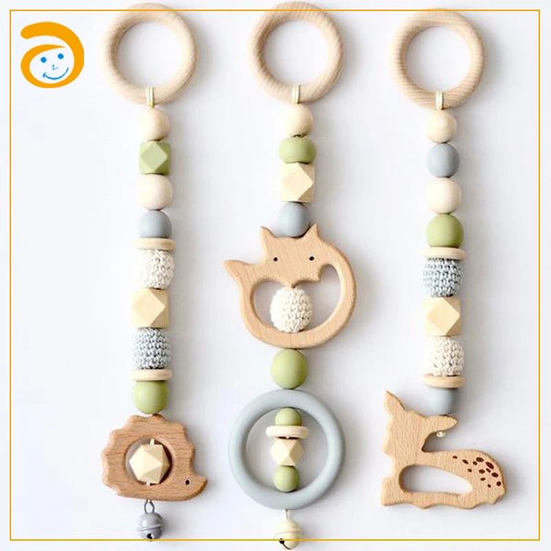 
wooden gym toy wood teether for baby stroller chain 