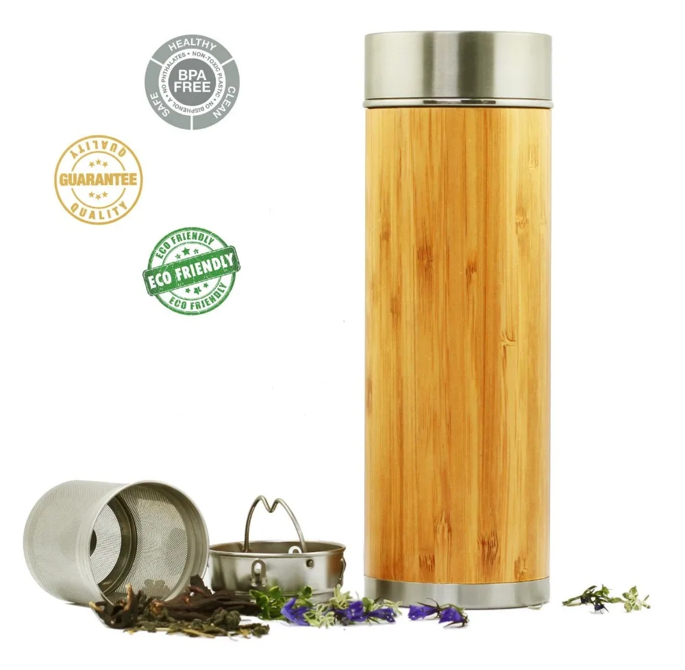 

200ml 350ml 400ml 500ml bamboo tumbler ,Eco-friendly vacuum water bottle,bamboo coffee cup thermos with tea infuser, Full color wraped ,water transfer printing