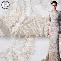 

Custom made top quality white embroidery 3d beaded tulle lace fabric