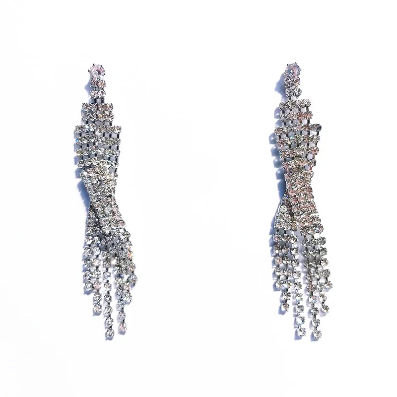 

wedding drop earrings long crystal tassel earrings for bridal women rhinestone diamond dangle chandelier earrings party luxury, Picture