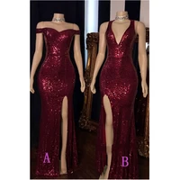 

sexy shinny sequin prom evening dresses 2 styles split luxurious party gowns wear