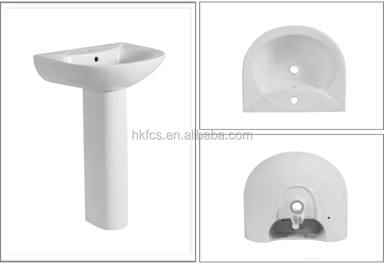 Bathroom Pedestal White Ceramic Sink Floor Free Standing Wash Basin
