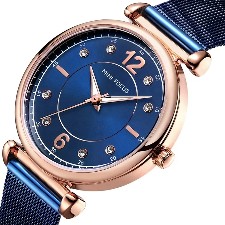 

MINI FOCUS Quartz Luxury Stainless Steel Ladies Diamond Wrist Watch, 4 color options