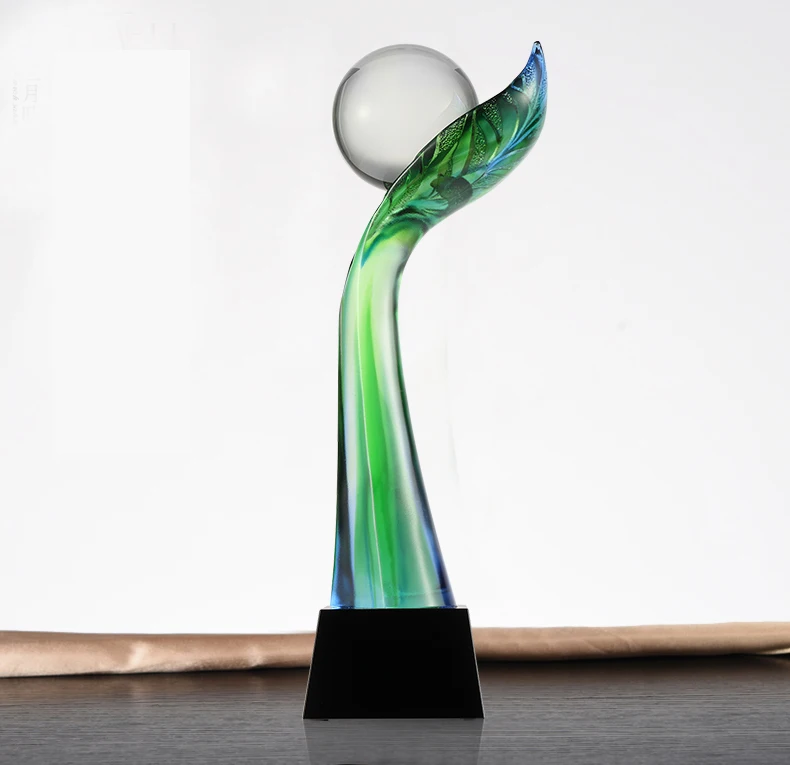 New Designed Green Leaf Tree Shaped Crystal Award Trophy Souvenir Gift