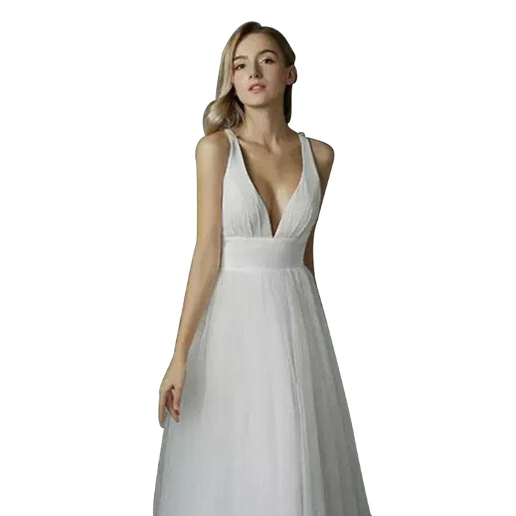 

Hot Selling Promotional Sleeveless V-neck Long Chiffon Evening Party Dress