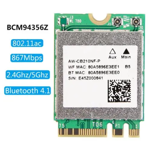 

Dual band Broadcom BCM94356Z AW-CB210NF-P NGFF WiFi Wireless Card 867Mbps + Bluetooth 4.1 802.11ac Better Intel 7260 BCM94352Z