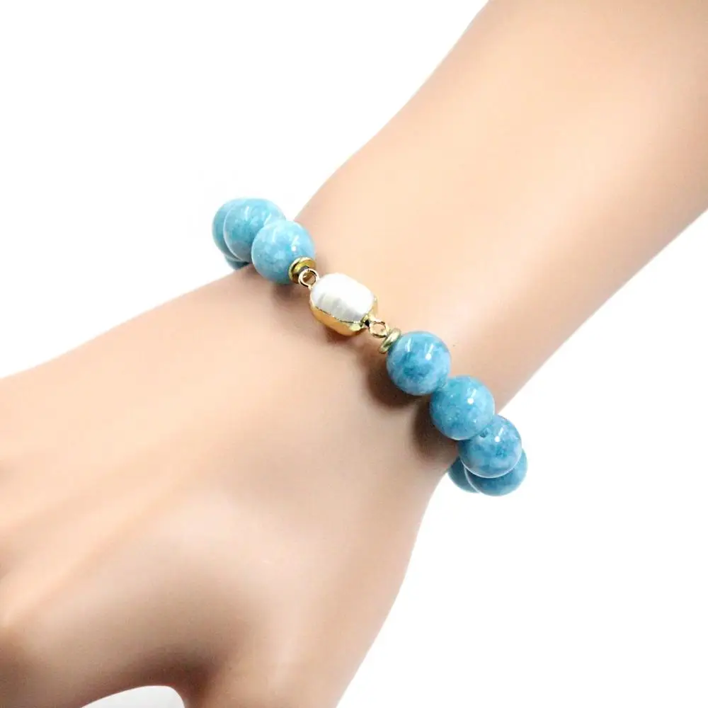 

Hot Sale10mm Larimar Beads Ladies Bracelets Womens Gemstone Pearl Bracelets Customized Round beaded Bracelet, Blue