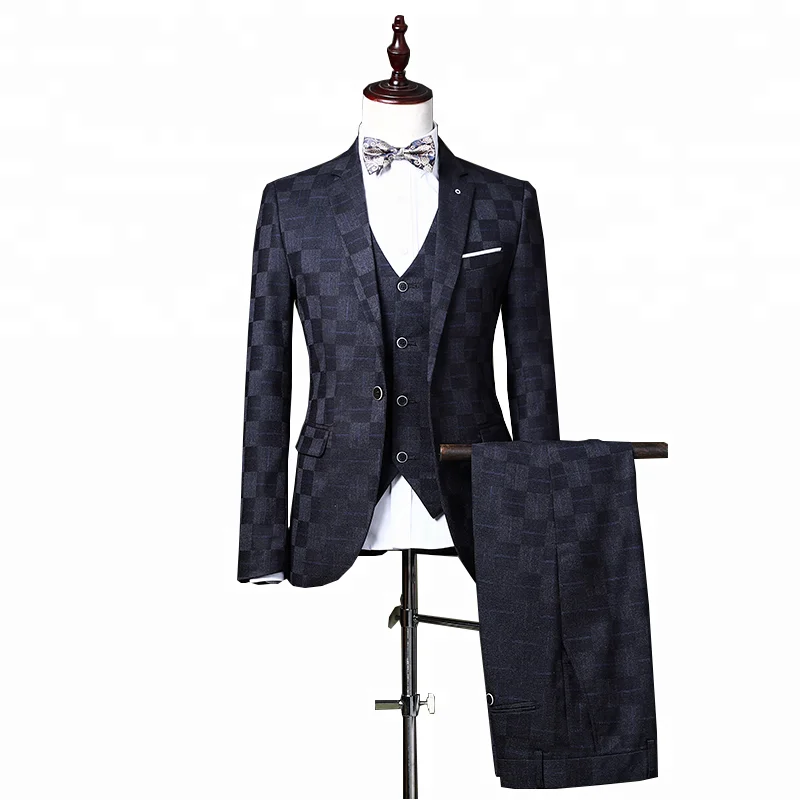 

In-Stock Factory Wholesale Slim Fit Trouser Vest Office Business Wedding Men Suit, Dark grey;red;blue