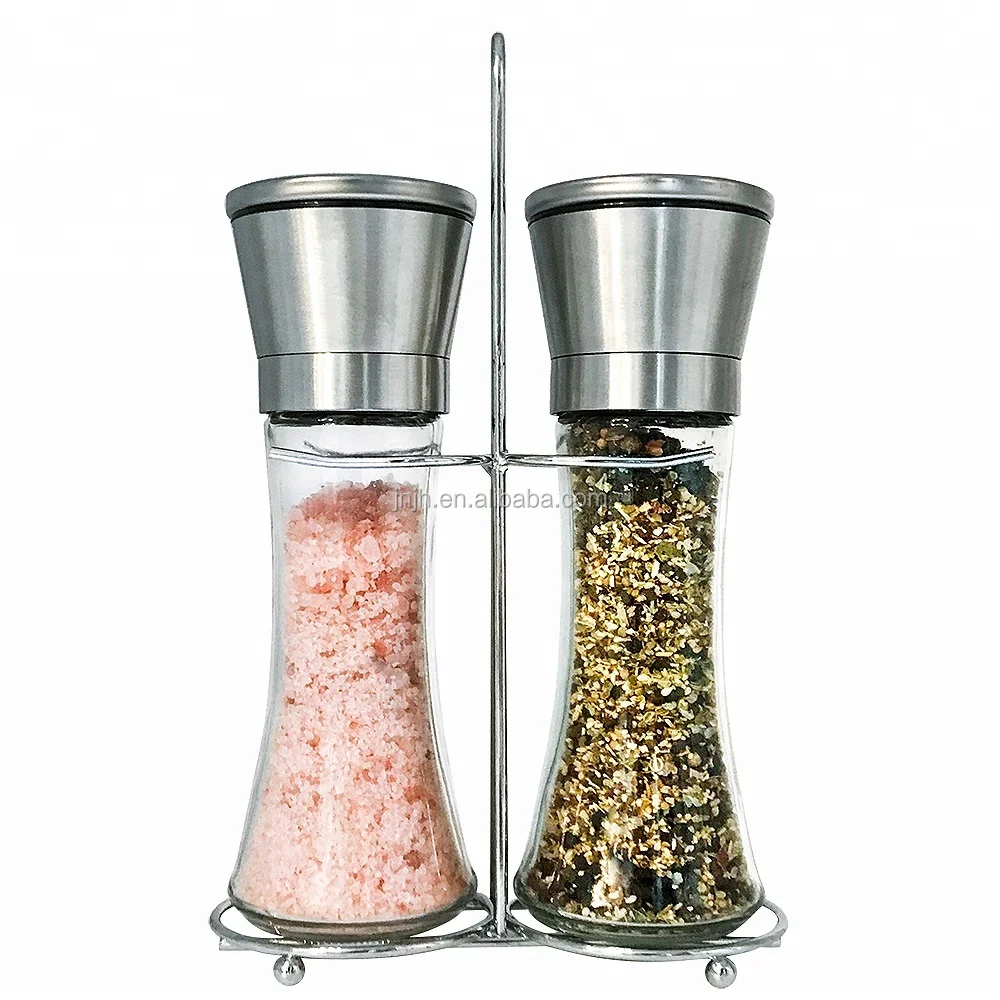 

Wholesale stainless steel Glass Spice Pepper Grinder set of 2, Transparent bottle