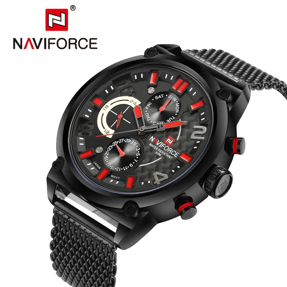 

9068 Men's NAVIFORCE Luxury Brand Analog Quartz Watch Man 3ATM Waterproof Fashion Casual Sport Watches Men full steel Wristwatch, Same colors with picture