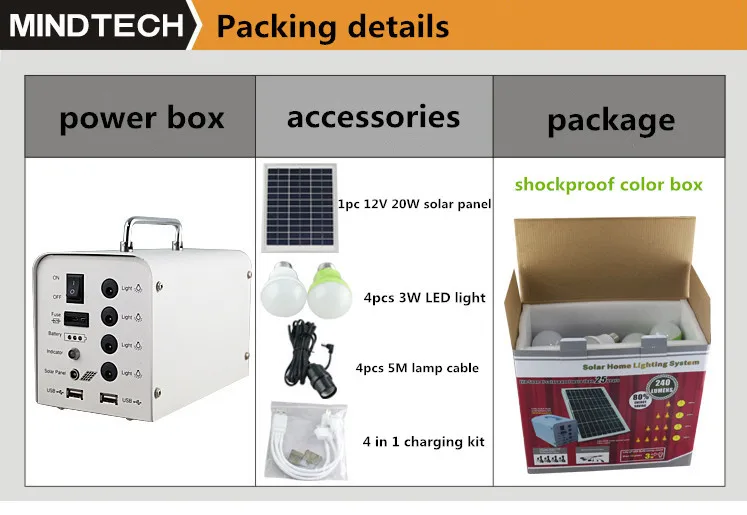 mindtech 5w 10w 20w small solar power lighting kits for small home