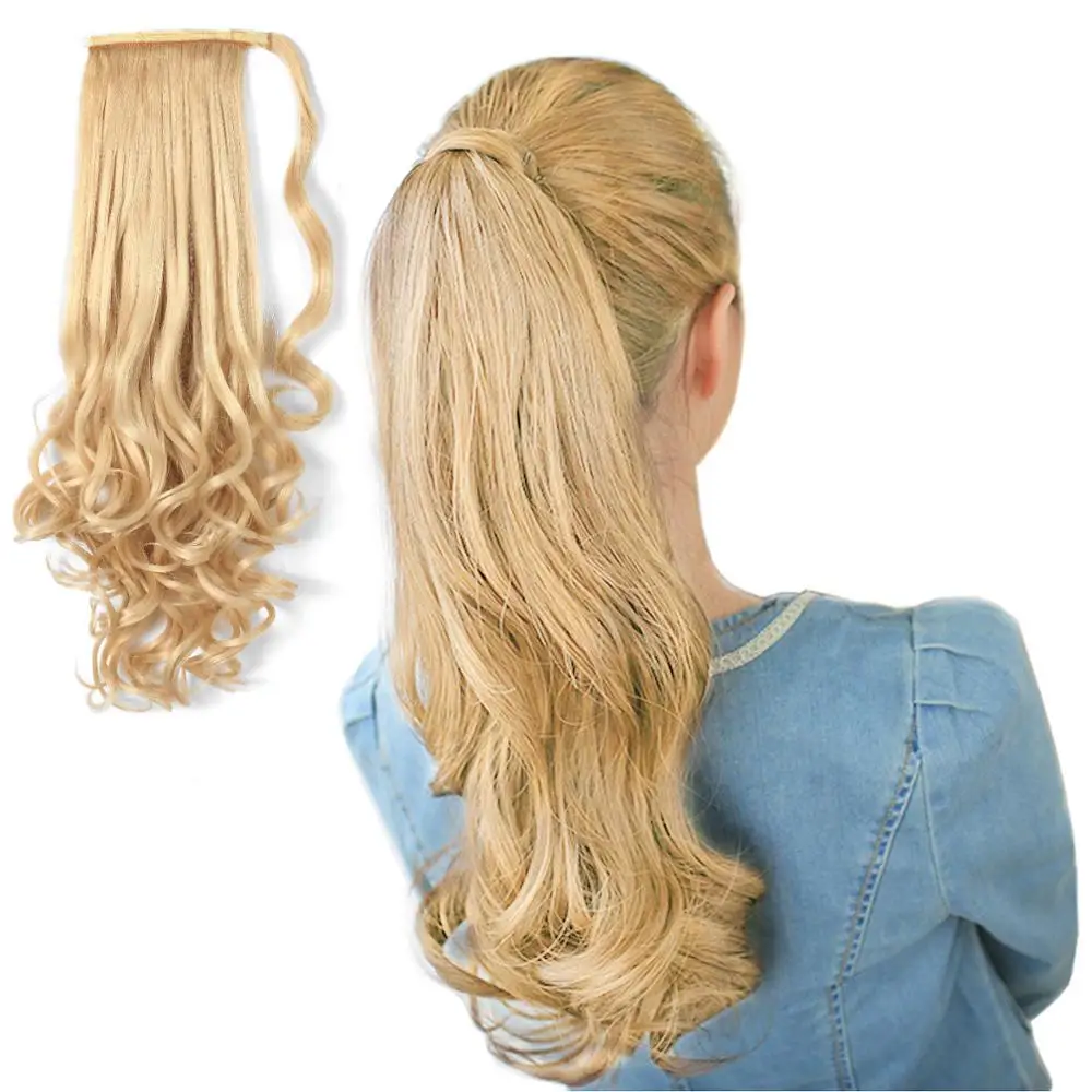 
Heat resistant curly drawstring ponytail blonde hair extension wrap around ponytails 