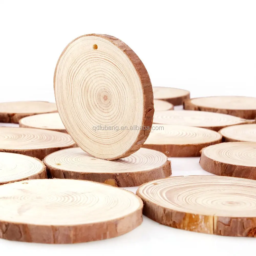 80 piezas círculos de madera discos de registro pretaladrada con llave Rebanadas de madera natural