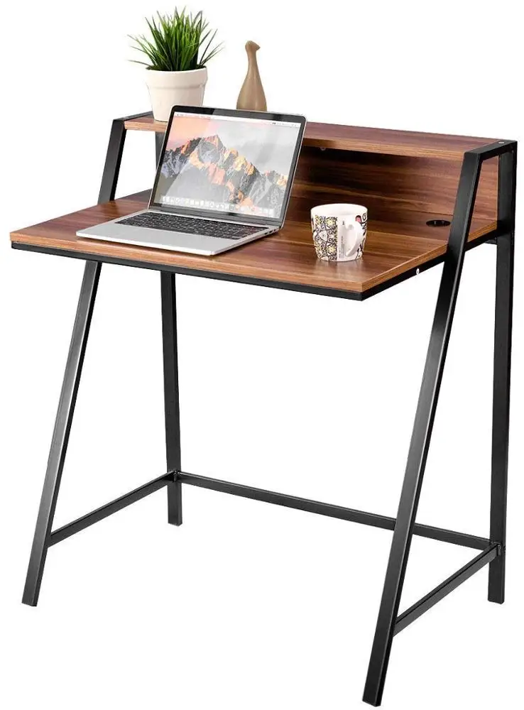 Computer Desk With 2 Tier Open Storage Small Spaces Laptop Pc Home Office Furniture Wood Sy Compact Writing Table Standing