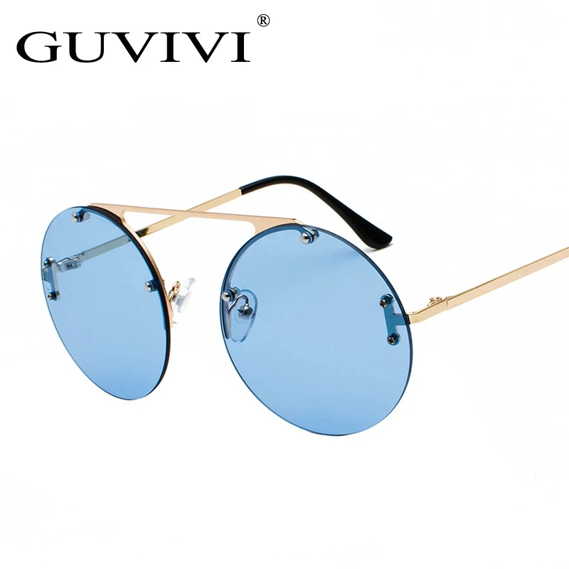 

GUVIVI oversized sunglasses ocean color rimless round sunglasses metal frameless fashion sun glasses sunglasses, Pink;rose gold;red;blue;green