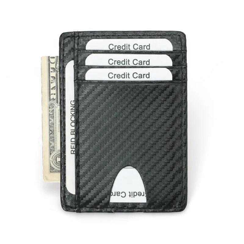 

Carbon Fiber Credit Card Holder Mini Slim RFID Wallets Leather Black Business Card Holder For Men Simple Purse Bag